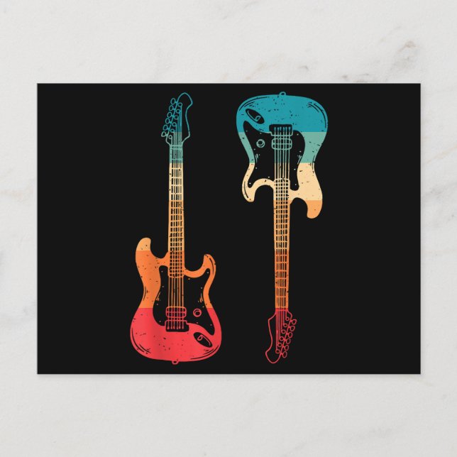Retro Gitarre Gitarrist Electric Bass Gitarre Rock Postkarte (Vorderseite)
