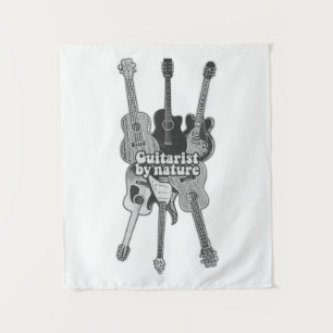 Retro-Gitarre in Schwarz und Weiß für Gitarrist Wandteppich