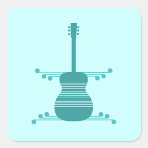 Retro-Gitarren-Aufkleber, Aquamarin Quadratischer Aufkleber