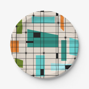 Retro Gitter u. Sternexplosion-Papierplatte Pappteller