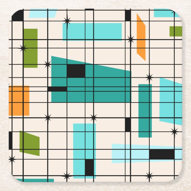 Retro Gitter u. Sternexplosion-PapierUntersetzer Rechteckiger Pappuntersetzer (Vorderseite)