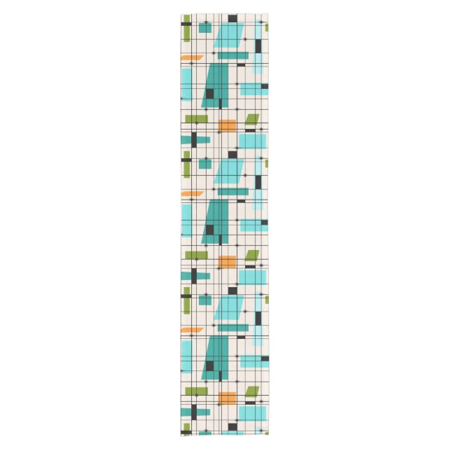 Retro Gitter-u. Sternexplosion-Tabellen-Läufer Kurzer Tischläufer (Vorderseite)