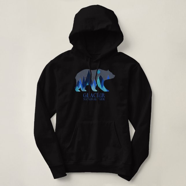 Retro Glacier Grizzle Bear Glacier National Park R Hoodie (Design vorne)