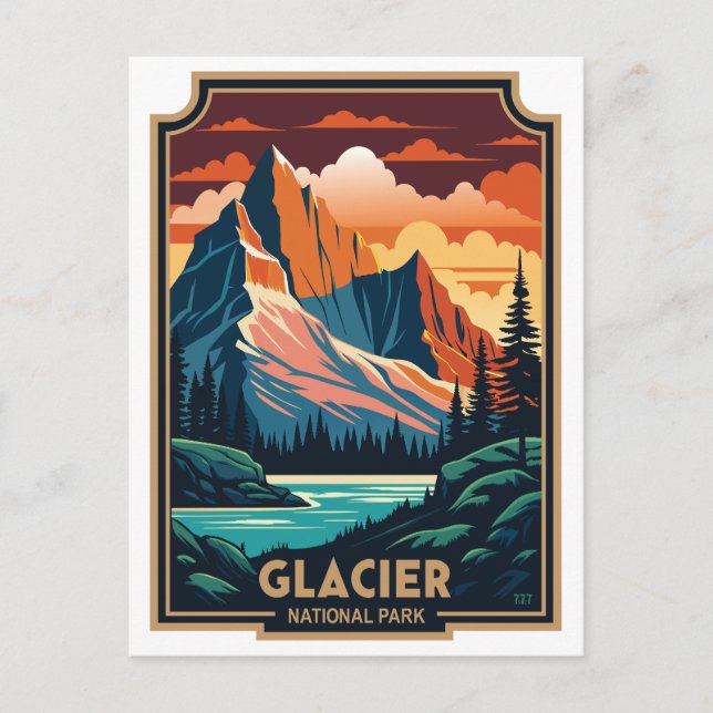 Retro Glacier Nationalpark Postkarte (Vorderseite)