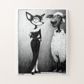 Retro Glam Cat and Sheep Jigsaw Puzzle