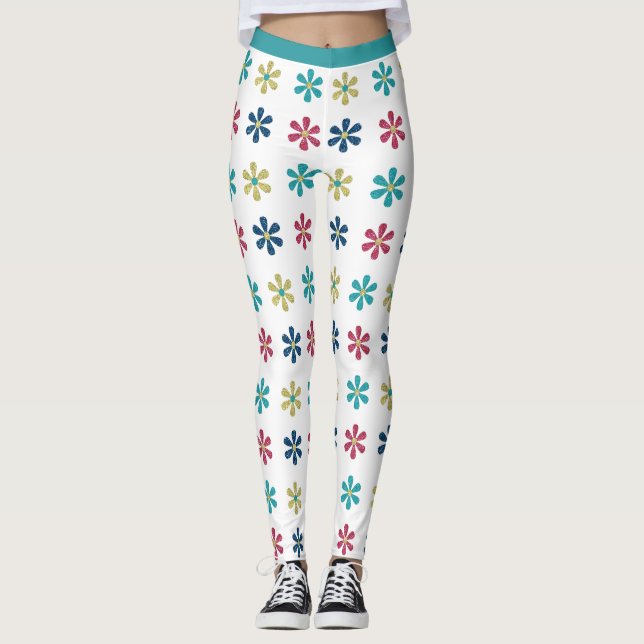 Retro Glam Girly 60er Glitzer Blume Leggings (Vorderseite)
