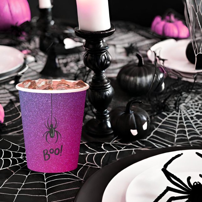 Retro Glam Halloween Boo Spider Geburtstag Pappbecher (Von Creator hochgeladen)
