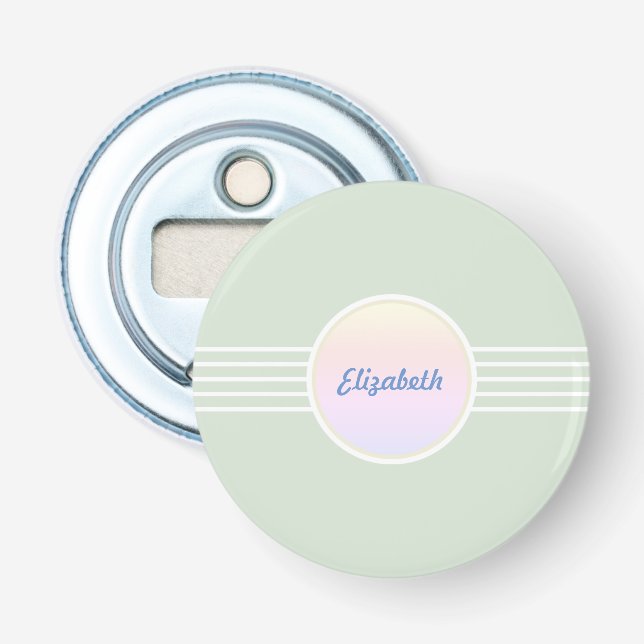 Retro Glam Personalisiert Mint Green und Opal Flaschenöffner (Vorderseite)