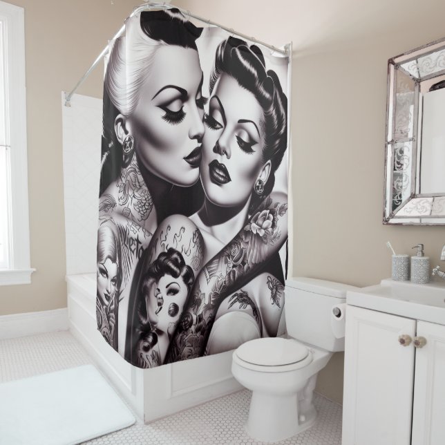 Retro Glam Tattoo Girls Duschvorhang (Beispiel)