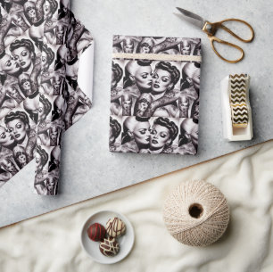 Retro Glam Tattoo Girls Geschenkpapier