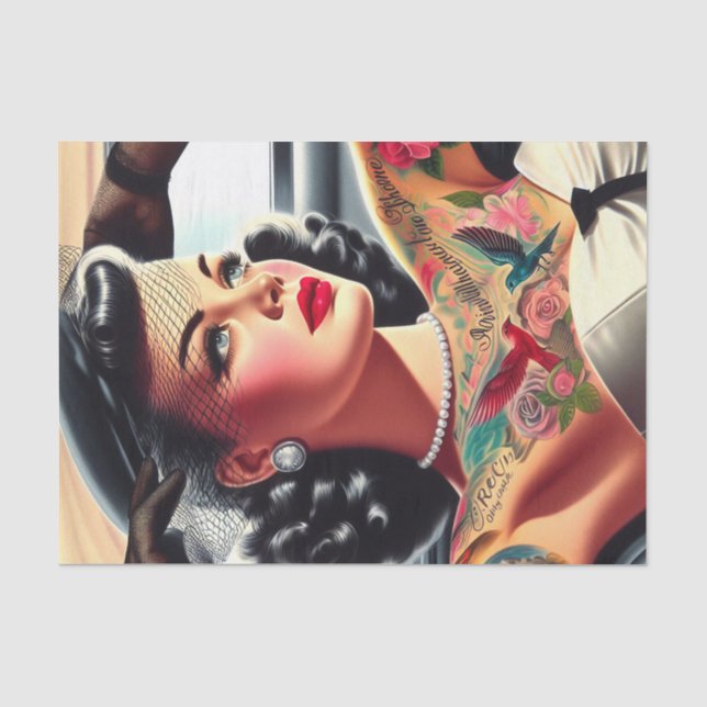 Retro Glam Tattooed Button-up Seidenpapier (Vorderseite)