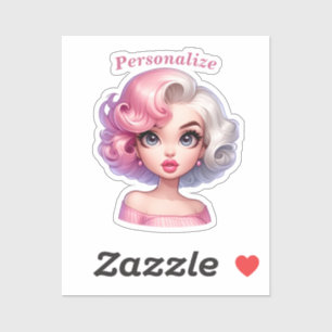 Retro Glamour Girl Animated Cartoon Personalize Aufkleber