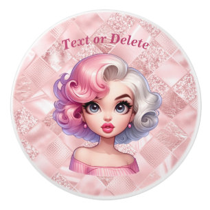 Retro Glamour Girl Animation Niedlicher Cartoon Be Keramikknauf