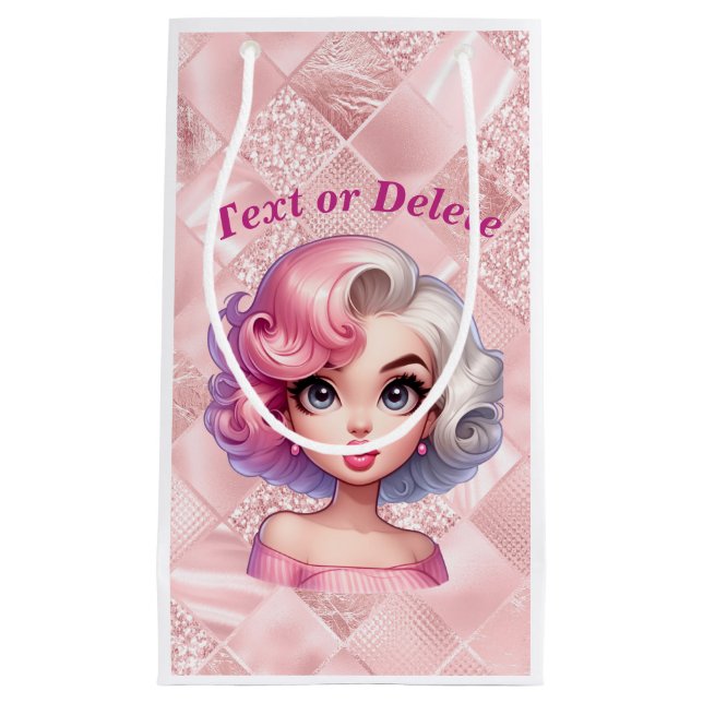 Retro Glamour Girl Animation Niedlicher Cartoon Be Kleine Geschenktüte (Vorderseite)