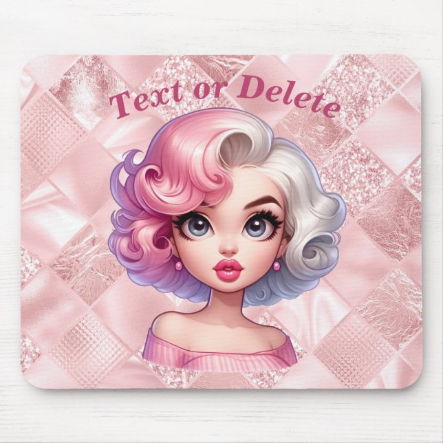 Retro Glamour Girl Animation Niedlicher Cartoon Be Mousepad (Vorne)