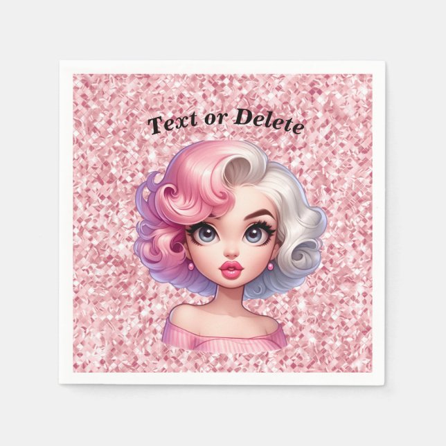 Retro Glamour Girl Animation Niedlicher Cartoon Be Serviette (Vorderseite)