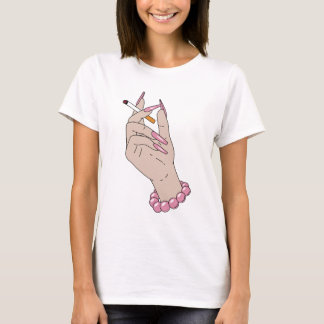 Retro-Glamour-Handillustration rosa Nägel rauchend T-Shirt
