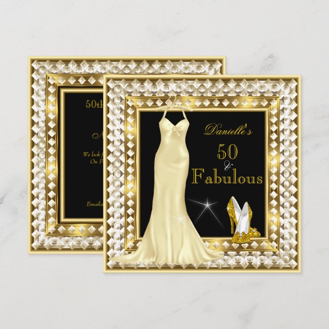 Retro Glamour Hollywood Fabulous 50 Gold Deko Einladung (Vorne/Hinten)