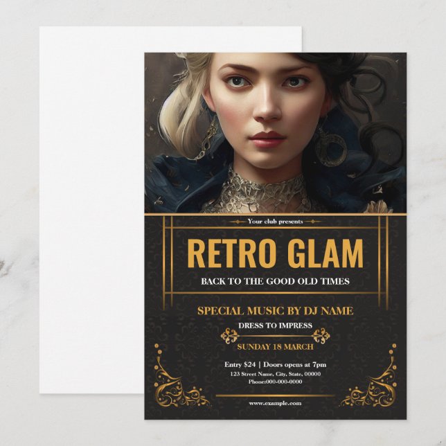 Retro-Glamour-Partyflyer-Vorlage (Vorne/Hinten)