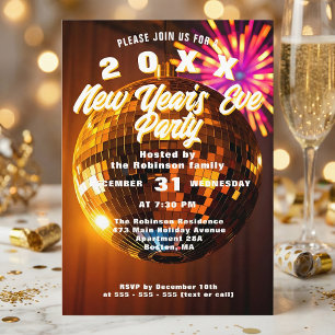 Retro Glänzende Gold Disco-Kugel Silvesterparty Einladung