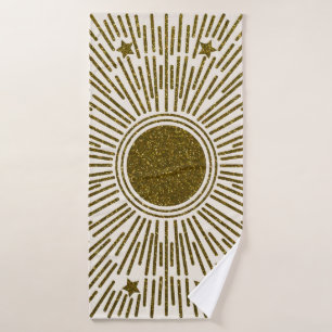 Retro-Glitzer, goldene Sonne mit Rochen Badehandtuch