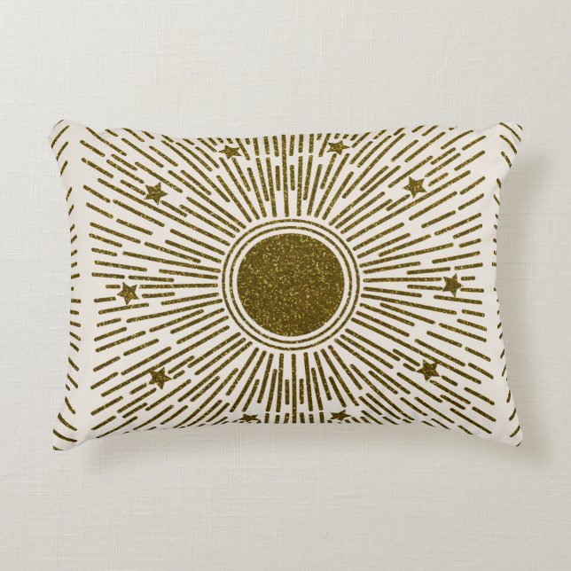 Retro-Glitzer, goldene Sonne mit Rochen Dekokissen (Vorderseite)