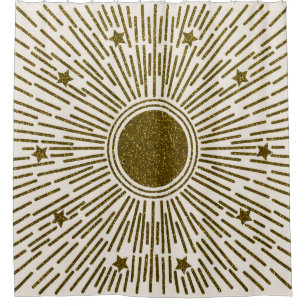 Retro-Glitzer, goldene Sonne mit Rochen Duschvorhang