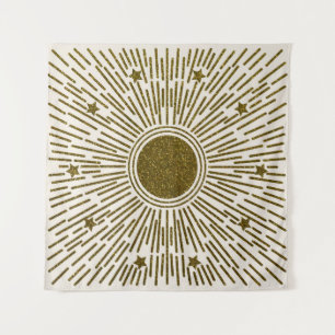Retro-Glitzer, goldene Sonne mit Rochen Wandteppich