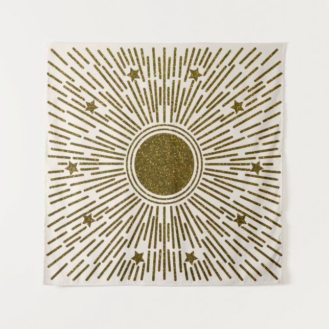 Retro-Glitzer, goldene Sonne mit Rochen Wandteppich (Vorderseite)