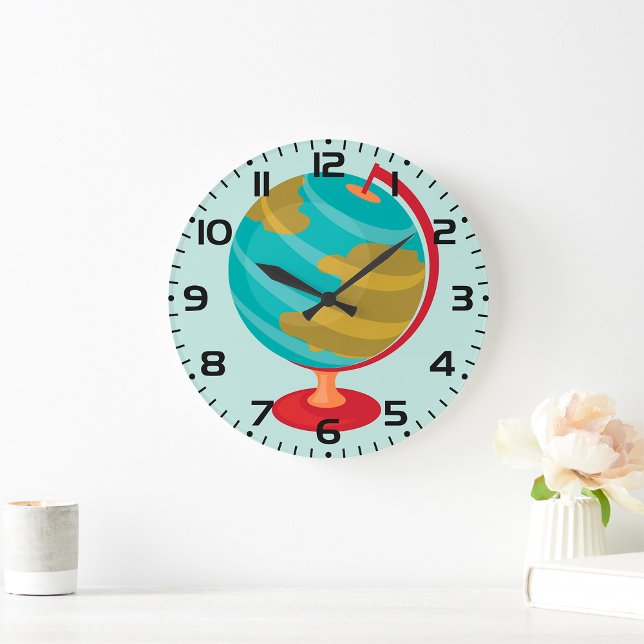 Retro Globe Illustration Vintage Erdkarte Große Wanduhr (Von Creator hochgeladen)