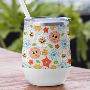 Retro Glückliche Blume Farbige Groovy Florale Gesc