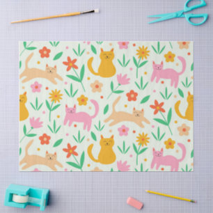Retro-glückliche Katzen mit orange-roten und pfirs Seidenpapier