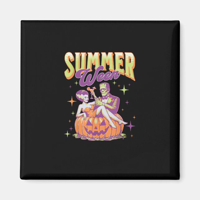 Retro glücklicher Sommerween lustiger Frankenstein Magnet (Vorne)