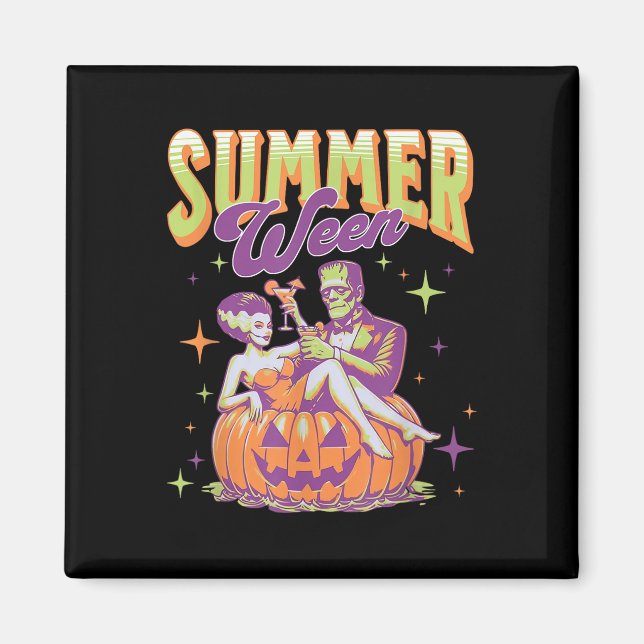 Retro glücklicher Summerween lustiger Frankenstein Magnet (Vorne)
