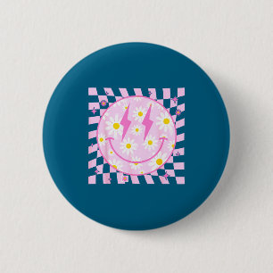 Retro Glückliches Lächeln Gesicht Karomuster Nk Gä Button