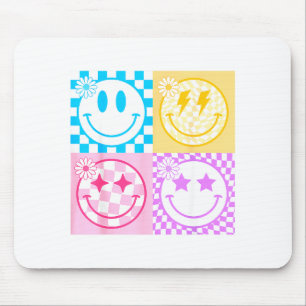 Retro Glückliches Lächeln Gesicht Karomuster Stimm Mousepad