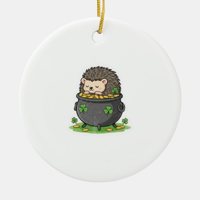 Retro Glückskleeblatt-Igel St. Patrick's Day Keramik Ornament (Vorne)