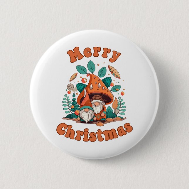 Retro Gnome Christmas Button (Vorderseite)
