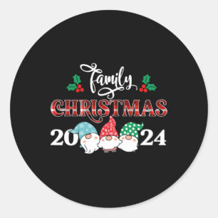 Retro Gnome Familie Weihnachten 2024 Red Kariert P Runder Aufkleber