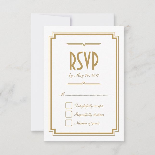 Retro Gold Art Deco Frame White Wedding RSVP Card Karte (Vorderseite)