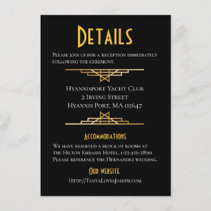 Retro Gold Black Great Gatsy Details Hochzeitskart Begleitkarte