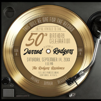 Retro Gold Black Vinyl Record 50. Geburtstagsparty Einladung