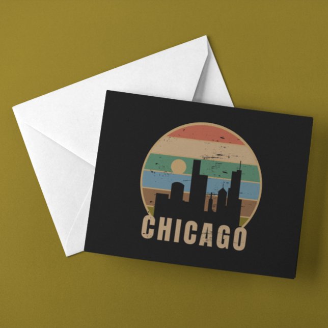 Retro Gold Chicago Skyline Postkarte (Retro Gold Chicago Skyline Vintage Travel Postcard)