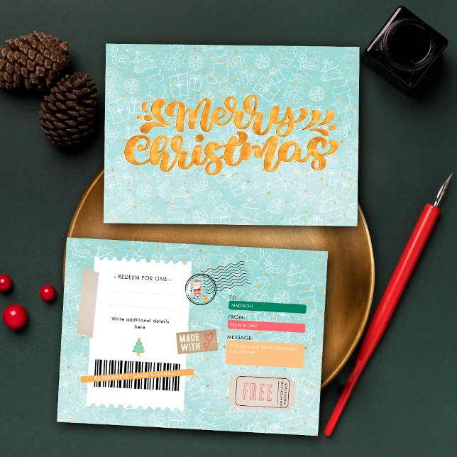 Retro Gold Christmas Pattern Ticket Gift Voucher (Von Creator hochgeladen)
