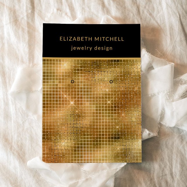 Retro Gold Disco | Earring Display Card Visitenkarte (A glam, disco inspired earring display card in black and gold.)