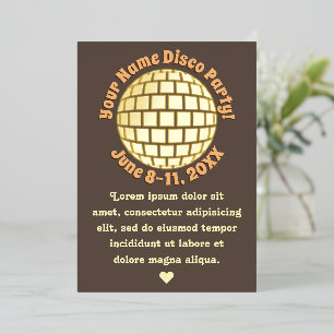 Retro Gold Disco Kugel PERSONALISIERT Gold Folieneinladung