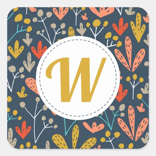 Retro Gold Floral Monogram Umschlag Aufkleber (Vorderseite)