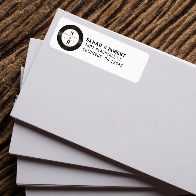 Retro Gold Glitzer Vinyl Record Monogram Wedding (Retro Gold Glitter Vinyl Record Monogram Wedding Label
)