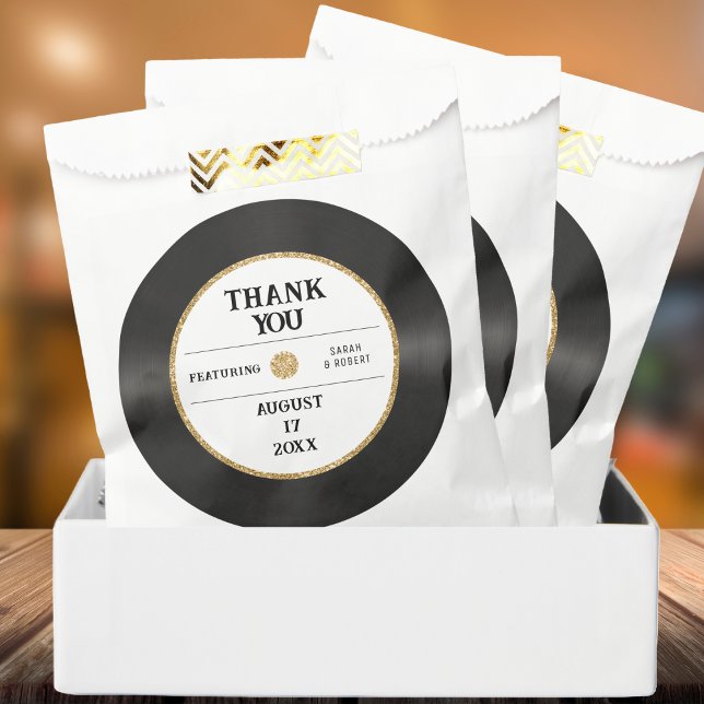Retro Gold Glitzer Vinyl Record Vielen Dank für Ih Geschenktütchen (Retro Gold Glitter Vinyl Record Thank You Wedding Favor Bag
)