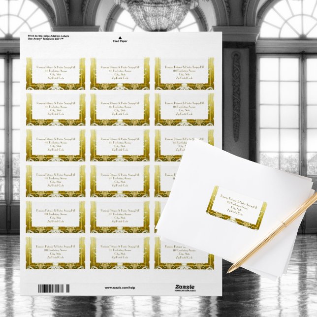 Retro Gold Green Damask Hochzeit Adressaufkleber (Von Creator hochgeladen)